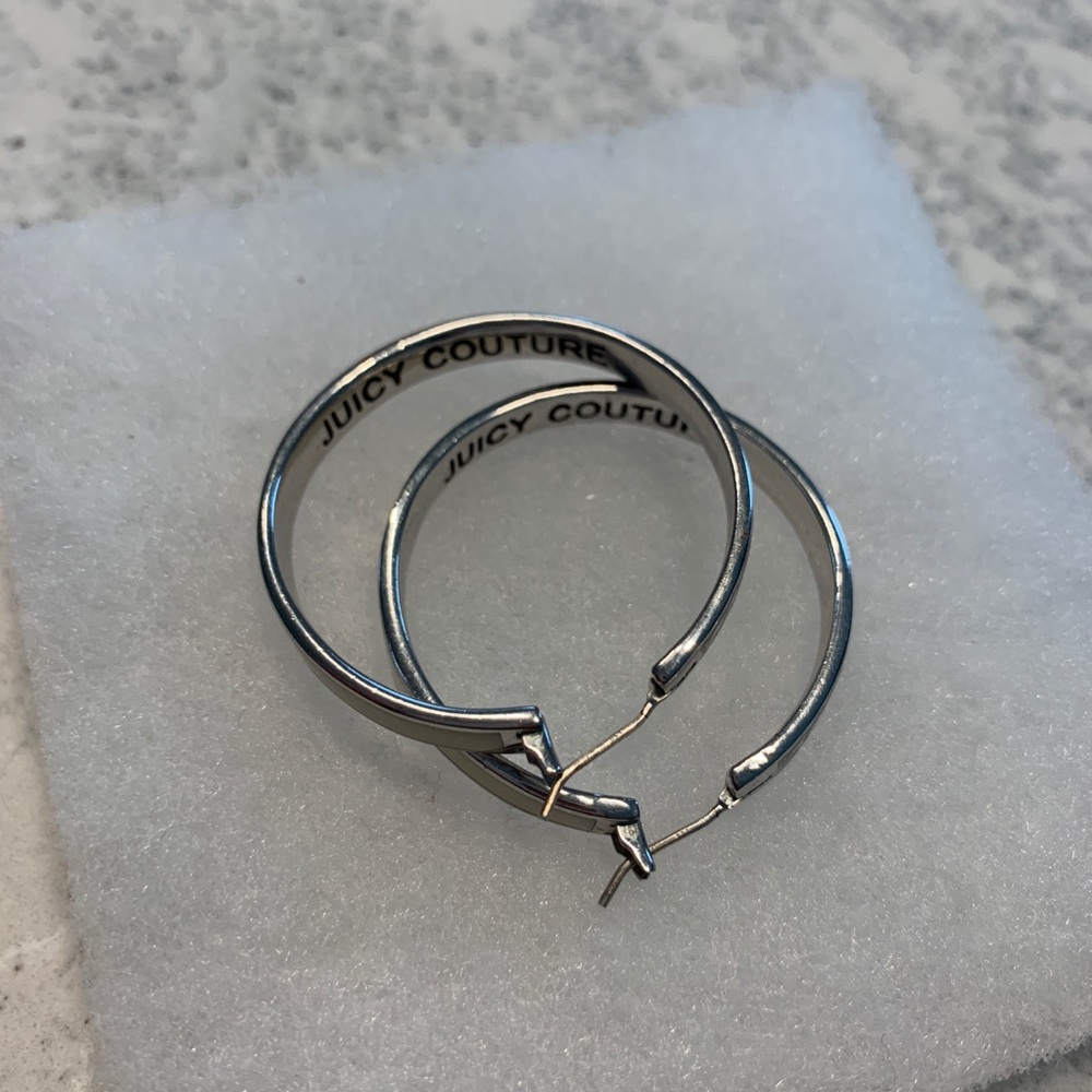 Silver and White Juicy Couture Hoop Earrings
